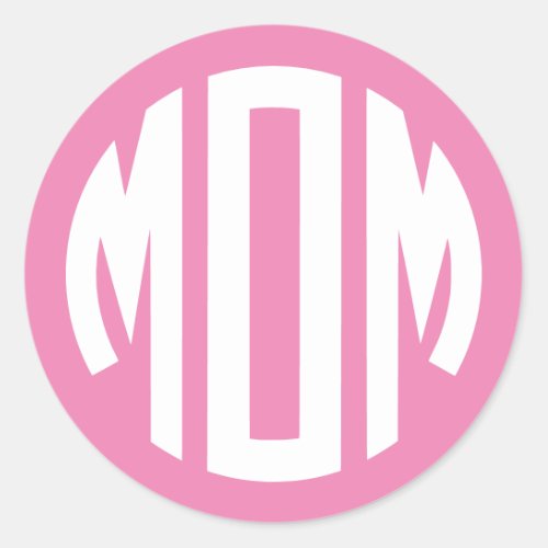 Pink and White Circle Monogram MOM Classic Round Sticker
