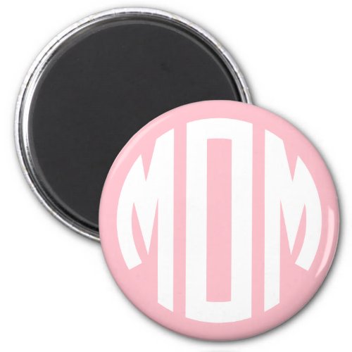 Pink and White Circle Monogram MOM Magnet