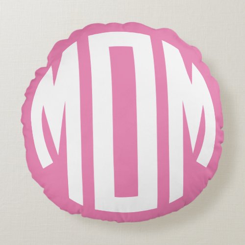 Pink and White Circle Monogram MOM Round Pillow