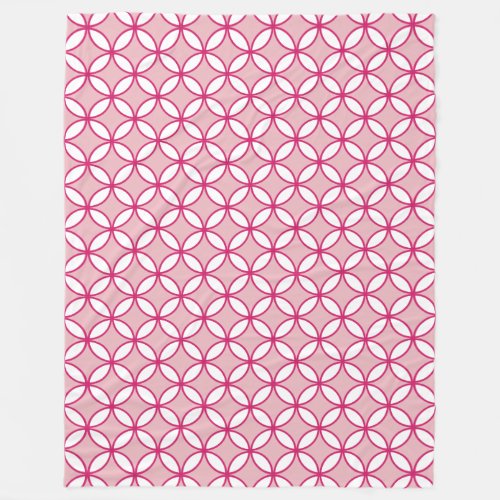 Pink and white circles petals diamonds pattern fleece blanket