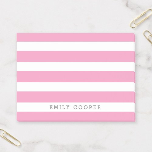 Pink and White Classic Stripes Monogram Post_it Notes