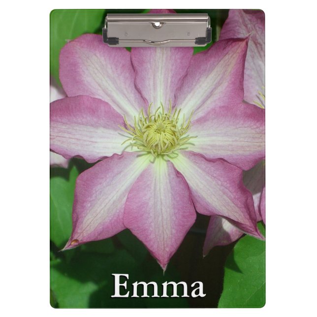 Pink and White Clematis Spring Flower Clipboard (Front)