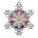 Pink and White Clematis Spring Flower Snowflake Pewter Christmas Ornament