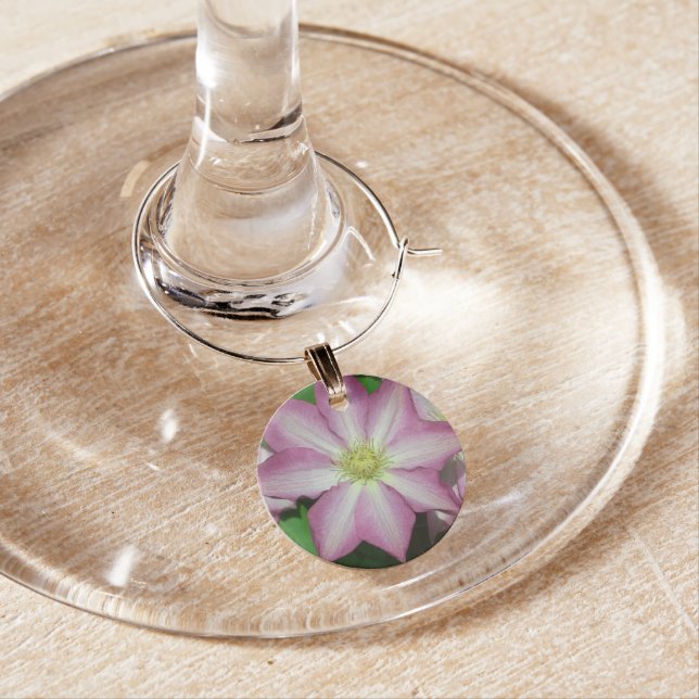 Pink and White Clematis Spring Flower Wine Charm (In Situ)