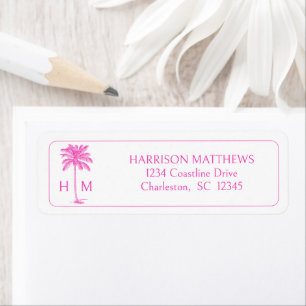Pink and White Coastal Palmetto Palm Monogram Label