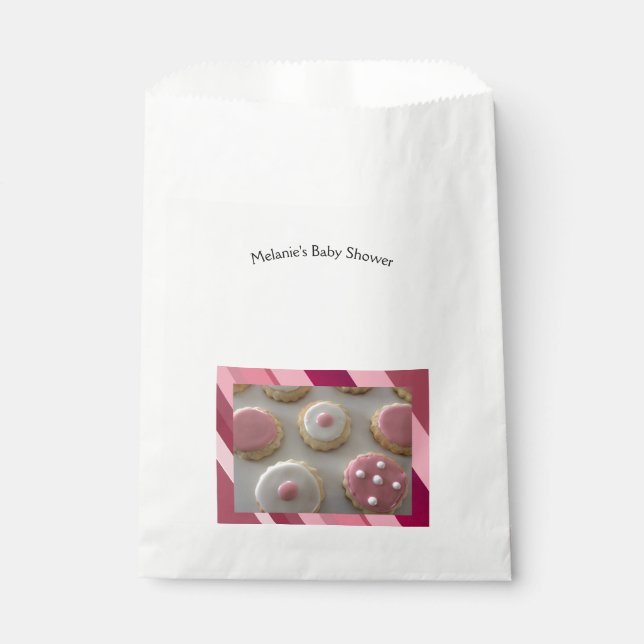Pink and White Cookies Baby Shower Favor Bag (Front)