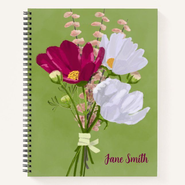 Pink and White Cosmos Bouquet Notebook  (Front)