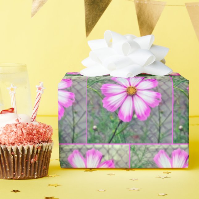 Pink and White Cosmos Flower Wrapping Paper (Birthday Party)
