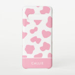 Pink And White Cow Print Custom Name Samsung Galaxy S10 Case<br><div class="desc">A modern phone case featuring a pink and white cow print pattern. This fun design has a trendy and stylish feel. Personalise the case with your name for an eye-catching custom phone cover.</div>