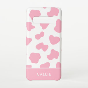 Pink And White Cow Print Custom Name Samsung Galaxy S10 Case