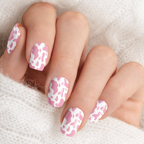 Pink And White Cow Print Cute Trendy Minx Nail Art