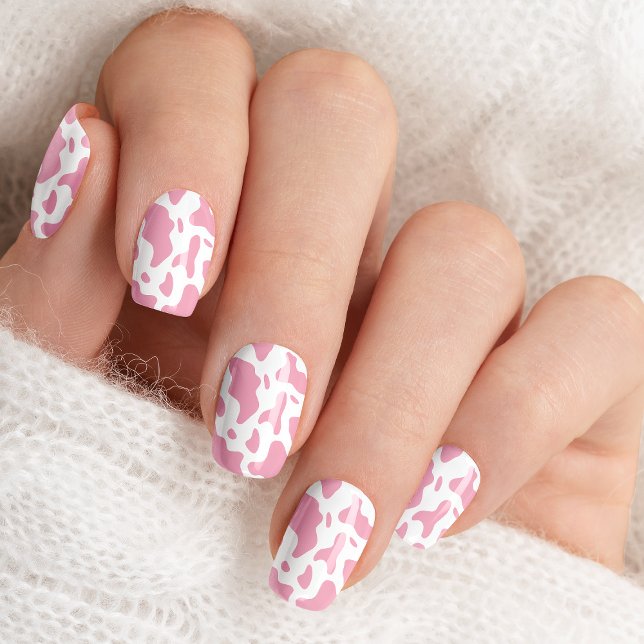 Pink And White Cow Print Cute Trendy Minx Nail Art (Creator Uploaded)