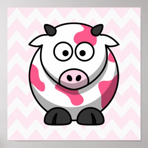 Pink and White Cow with Chevron Pattern Poster