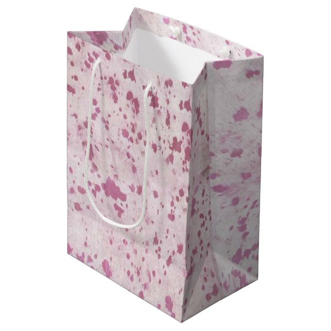 Pink and White Cowhide Country Western Medium Gift Bag (Front Angled)