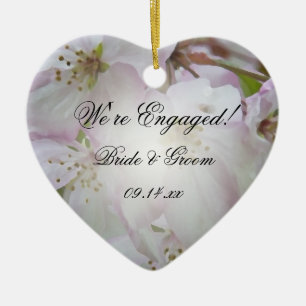 Pink and White Crab Apple Blossoms Engagement Ceramic Ornament