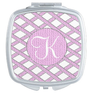 Pink and white crisscross monogram compact mirror