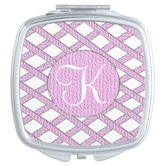 Pink and white crisscross monogram compact mirror