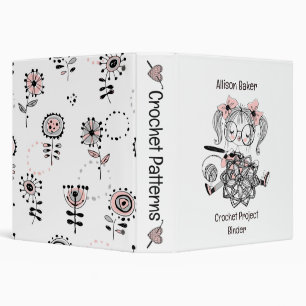 Pink and White Crocheting Girl Crochet Projects 3 Ring Binder