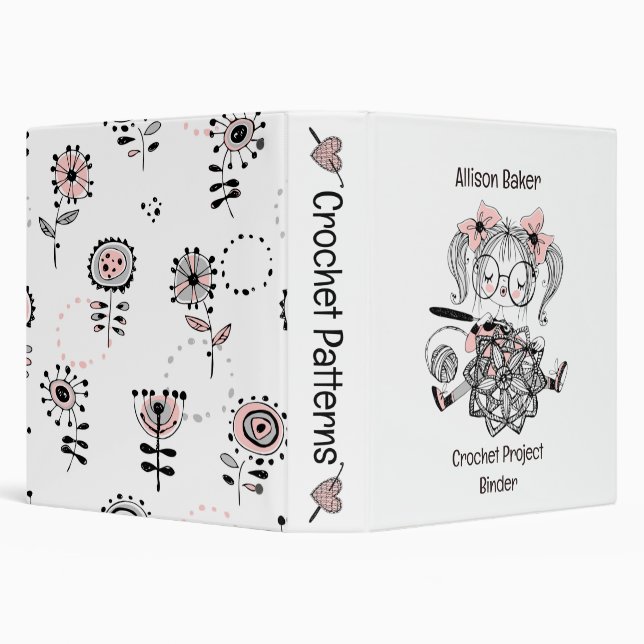 Pink and White Crocheting Girl Crochet Projects  3 Ring Binder (Background)