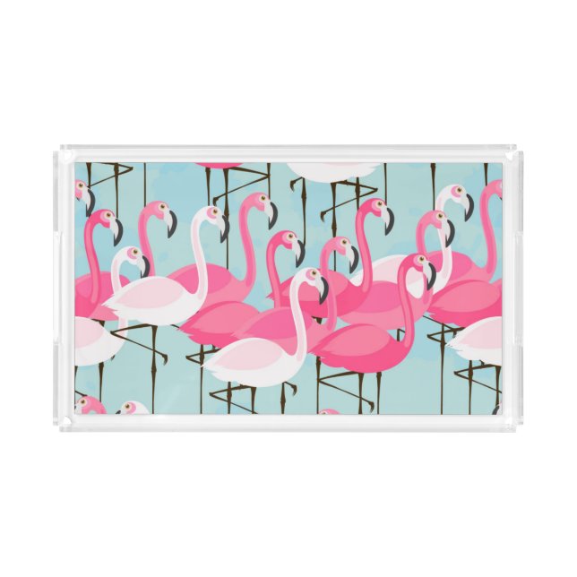 Pink And White Crowd Of Flamingos Acrylic Tray (Front)
