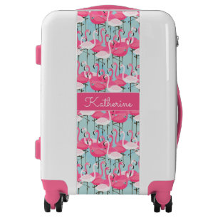 Pink And White Crowd Of Flamingos   Add Your Name Luggage