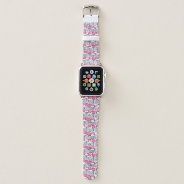 Pink And White Crowd Of Flamingos Apple Watch Band (Front)
