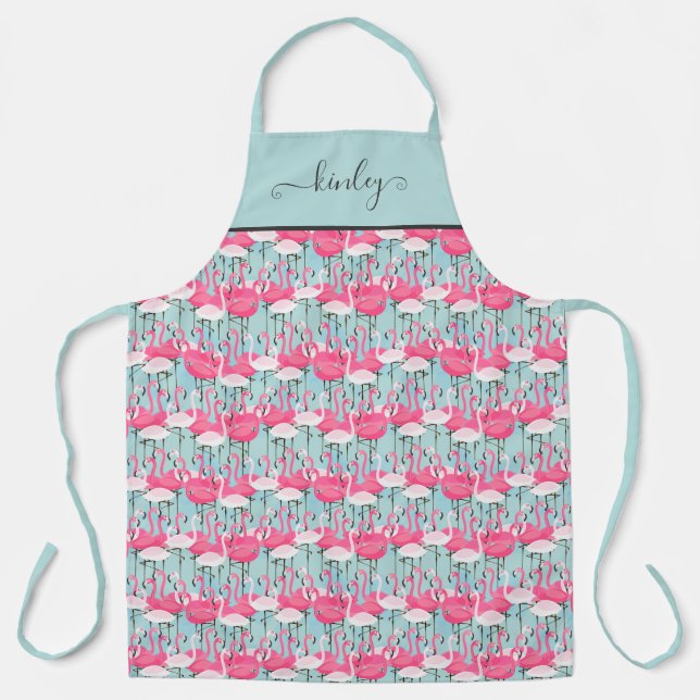 Pink And White Crowd Of Flamingos Apron (Front)