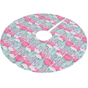 Pink And White Crowd Of Flamingos Brushed Polyester Tree Skirt