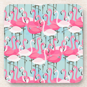 Pink And White Crowd Of Flamingos Coaster
