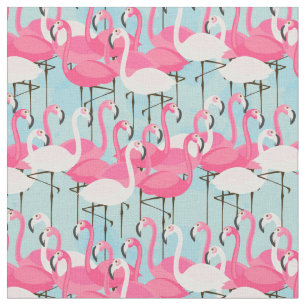 Pink And White Crowd Of Flamingos Fabric