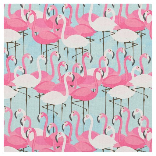 Pink And White Crowd Of Flamingos Fabric