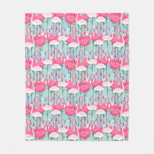 Pink And White Crowd Of Flamingos Fleece Blanket