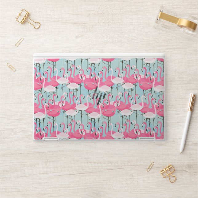 Pink And White Crowd Of Flamingos HP Laptop Skin (Desk)