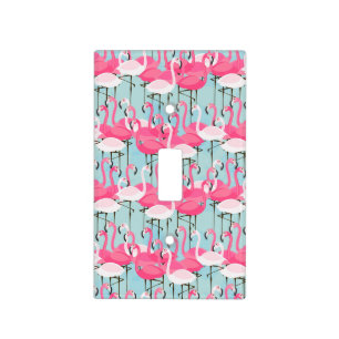 Pink And White Crowd Of Flamingos Light Switch Cover