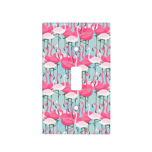 Pink And White Crowd Of Flamingos Light Switch Cover (Front)
