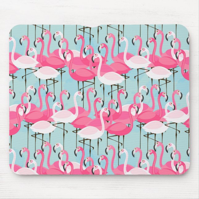 Pink And White Crowd Of Flamingos Mouse Pad (Front)