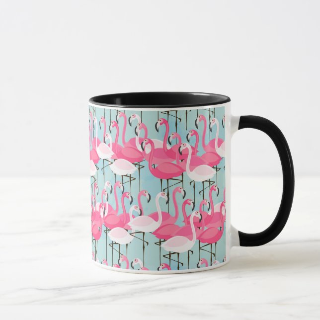 Pink And White Crowd Of Flamingos Mug (Right)