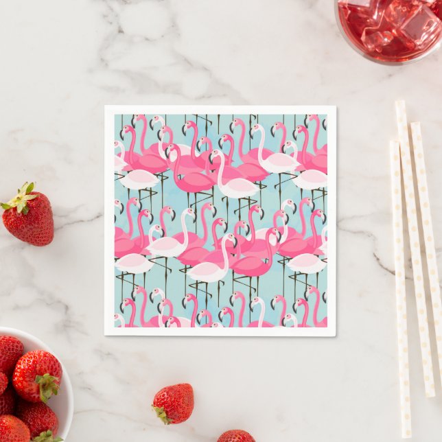Pink And White Crowd Of Flamingos Napkins (Insitu)