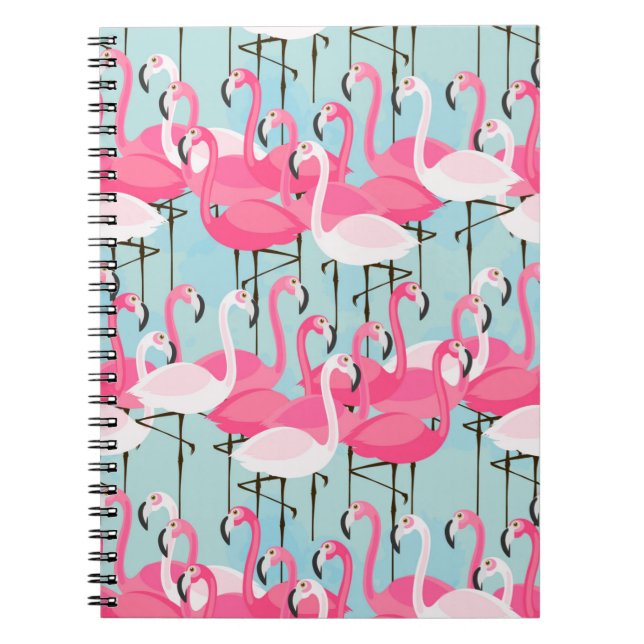 Pink And White Crowd Of Flamingos Notebook (Front)