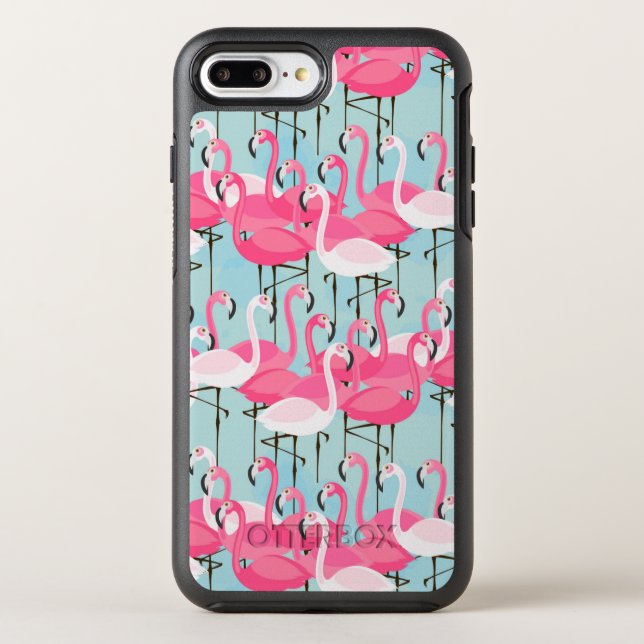 Pink And White Crowd Of Flamingos Otterbox iPhone Case (Back)