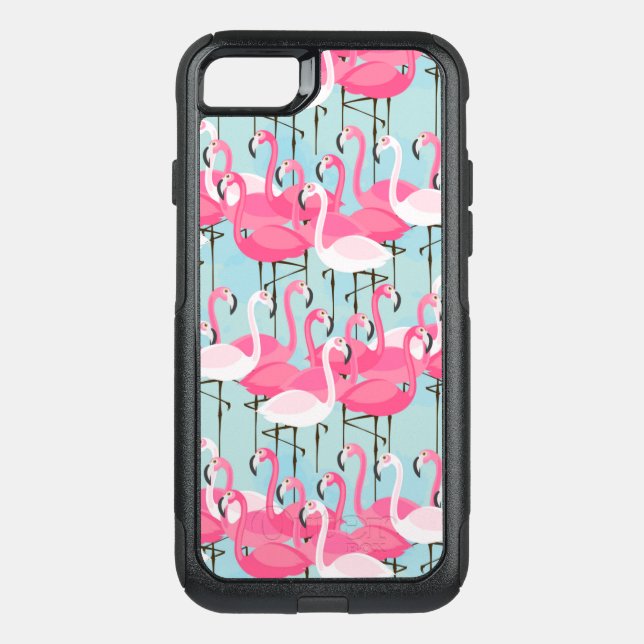 Pink And White Crowd Of Flamingos Otterbox iPhone Case (Back)