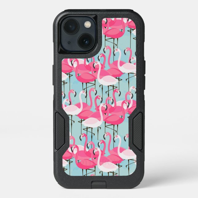 Pink And White Crowd Of Flamingos Otterbox iPhone Case (Back)