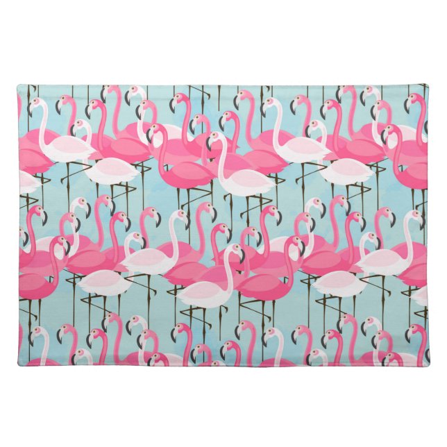 Pink And White Crowd Of Flamingos Placemat (Front)