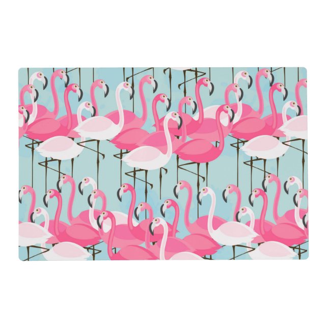 Pink And White Crowd Of Flamingos Placemat (Front)