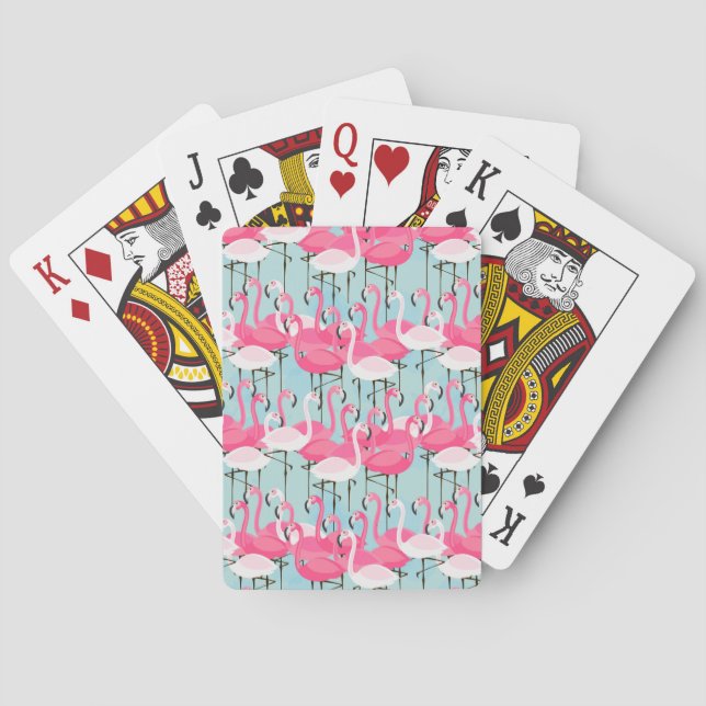 Pink And White Crowd Of Flamingos Poker Cards (Back)