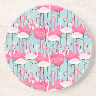 Pink And White Crowd Of Flamingos Sandstone Coaster