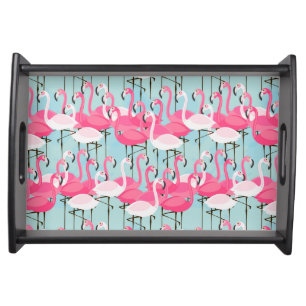Pink And White Crowd Of Flamingos Serving Tray