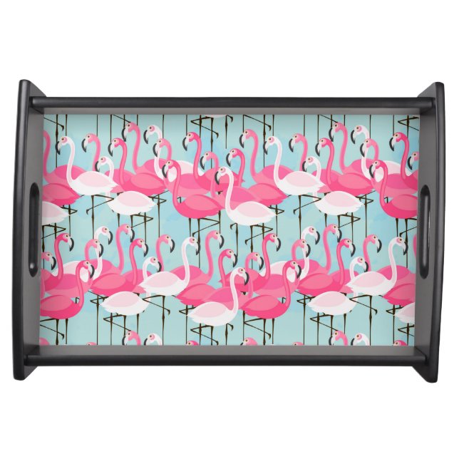 Pink And White Crowd Of Flamingos Serving Tray (Front)