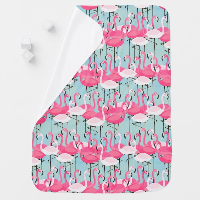 Pink And White Crowd Of Flamingos Stroller Blanket (In Situ)