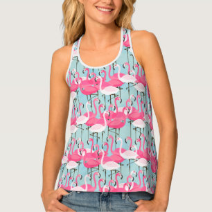 Pink And White Crowd Of Flamingos Tank Top